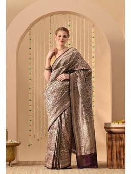 THE WEAVERS SHOP BY RAAVI - Purple Silk Handloom Saree with Unstitched Blouse