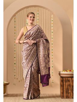 THE WEAVERS SHOP BY RAAVI - Purple Silk Woven Saree with Unstitched Blouse