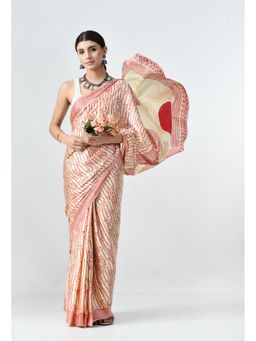 THE WEAVERS SHOP BY RAAVI - Peach Cotton Silk Woven Saree with Unstitched Blouse