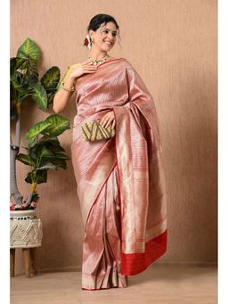 THE WEAVERS SHOP BY RAAVI - Pink Silk Woven Saree with Unstitched Blouse