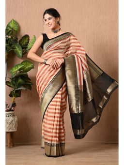 THE WEAVERS SHOP BY RAAVI - Red Silk Woven Saree with Unstitched Blouse