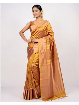 THE WEAVERS SHOP BY RAAVI - Mustard Art Silk Woven Saree with Unstitched Blouse