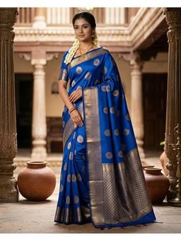 THE WEAVERS SHOP BY RAAVI - Blue Art Silk Woven Saree with Unstitched Blouse