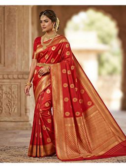THE WEAVERS SHOP BY RAAVI - Red Art Silk Woven Saree with Unstitched Blouse