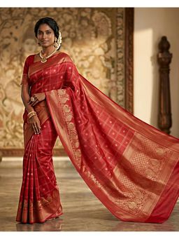 THE WEAVERS SHOP BY RAAVI - Red Art Silk Zari Woven Saree with Unstitched Blouse