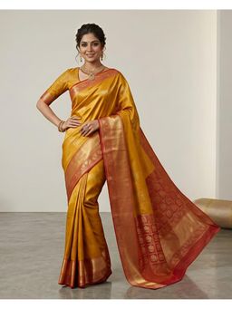 THE WEAVERS SHOP BY RAAVI - Yellow Art Silk Woven Saree with Unstitched Blouse