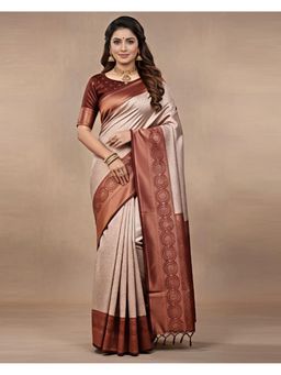THE WEAVERS SHOP BY RAAVI - Pink Art Silk Woven Saree with Unstitched Blouse