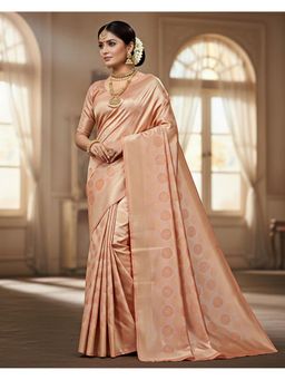 THE WEAVERS SHOP BY RAAVI - Beige Cotton Woven Saree with Unstitched Blouse