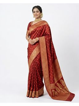 THE WEAVERS SHOP BY RAAVI - Red Art Silk Zari Woven Saree with Unstitched Blouse