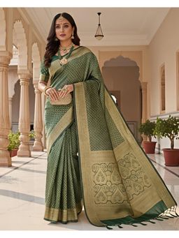 THE WEAVERS SHOP BY RAAVI - Green Art Silk Woven Saree with Unstitched Blouse
