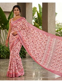 THE WEAVERS SHOP BY RAAVI - Pink Art Silk Woven Saree with Unstitched Blouse