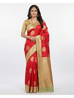 THE WEAVERS SHOP BY RAAVI - Red Art Silk Zari Woven Saree with Unstitched Blouse