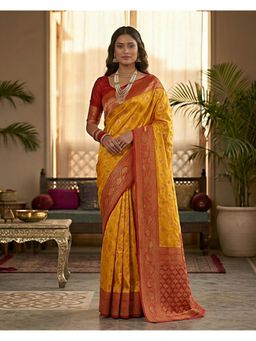 THE WEAVERS SHOP BY RAAVI - Yellow Art Silk Woven Saree with Unstitched Blouse