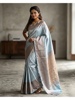 THE WEAVERS SHOP BY RAAVI - Blue Art Silk Woven Saree with Unstitched Blouse