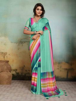 Sedora Couture - Green Jacquard Geometric Printed Saree with Unstitched Blouse