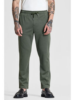 Snitch - Olive Solid Slim Casual Trouser for Men