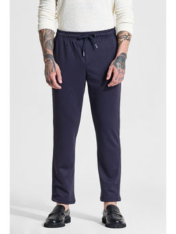 Snitch - Navy Blue Solid Slim Casual Trouser for Men