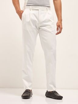 The Bear House - Mens White Regular Fit Formal Trouser