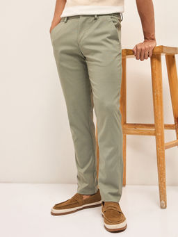 The Bear House - Mens Green Slim Fit Formal Trouser