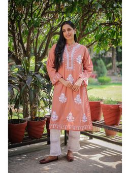 HOUSE OF KARI - Saba Cotton Embroidered Chikankari Kurta - Orange