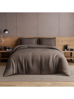 SPACES - Brown Solid Cotton Large Bedsheet with Pillow Covers