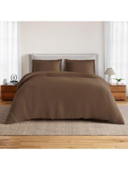 SPACES - Brown Solid Cotton King Bedsheet with Pillow Covers