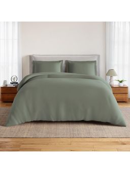 SPACES - Green Solid Cotton King Bedsheet with Pillow Covers