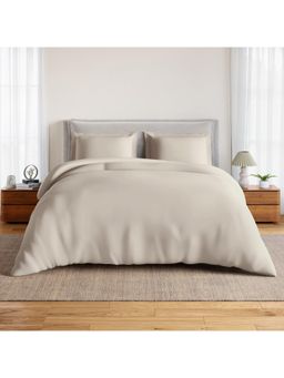 SPACES - Beige Solid Cotton Queen Bedsheet with Pillow Covers