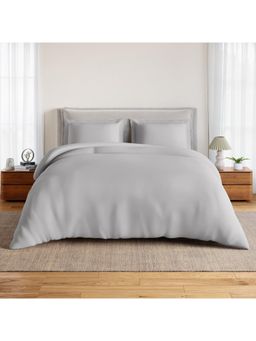 SPACES - Grey Solid Cotton Queen Bedsheet with Pillow Covers