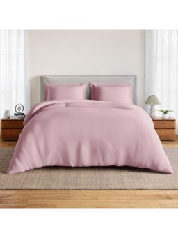 SPACES - Pink Solid Cotton Queen Bedsheet with Pillow Covers