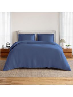 SPACES - Blue Solid Cotton Queen Bedsheet with Pillow Covers