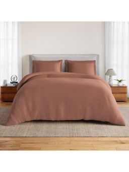 SPACES - Brown Solid Cotton Queen Bedsheet with Pillow Covers