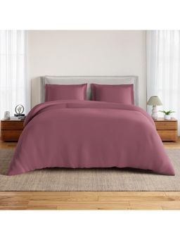 SPACES - Pink Solid Cotton Queen Bedsheet with Pillow Covers