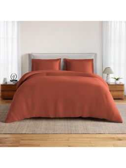 SPACES - Brown Solid Cotton Queen Bedsheet with Pillow Covers