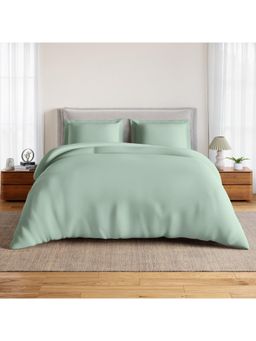 SPACES - Green Solid Cotton Queen Bedsheet with Pillow Covers