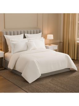 SPACES - Cream Solid Cotton Large Bedsheet with Pillow Covers