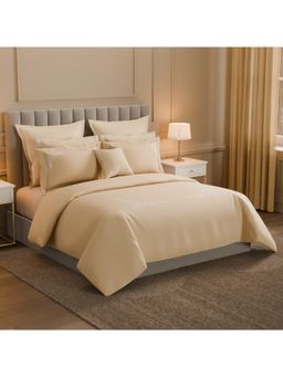 SPACES - Beige Solid Cotton Large Bedsheet with Pillow Covers