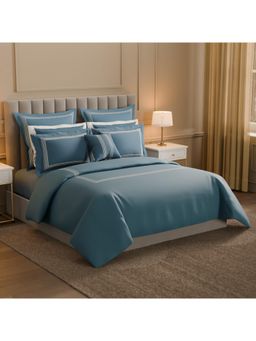 SPACES - Blue Solid Cotton Double Duvet Cover