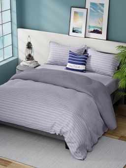 Nautica - Grey Geometric Cotton Double Comforter with Bedsheet and Pillow Covers