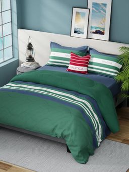 Nautica - Green Geometric Cotton Double Comforter with Bedsheet and Pillow Covers
