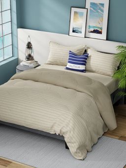 Nautica - Beige Geometric Cotton Double Comforter with Bedsheet and Pillow Covers