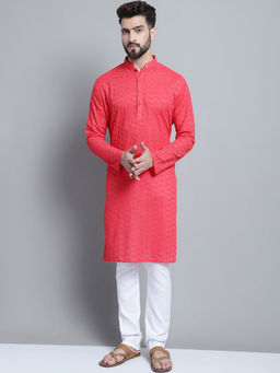 Treemoda - Men Designer Carrot Red Chikankari Cotton Kurta & Churidar (Set of 2)