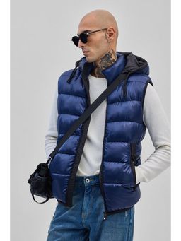 Snitch - Blue Puffer Sleeveless Detachable Hood Vest Jacket