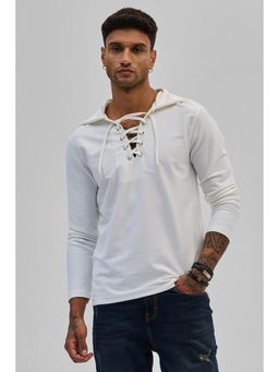 Snitch - White Lace-Up Textured Hoodie