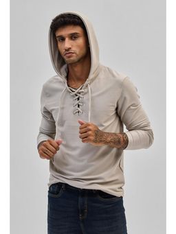 Snitch - Beige Lace-Up Textured Hoodie