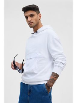 Snitch - White Solid Relaxed Fit Hoodies