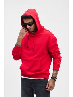 Snitch - Red Solid Relaxed Fit Hoodies