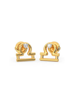 Candere by Kalyan Jewellers - 14K Yellow Gold and Diamond Libra Stud Earring for Women