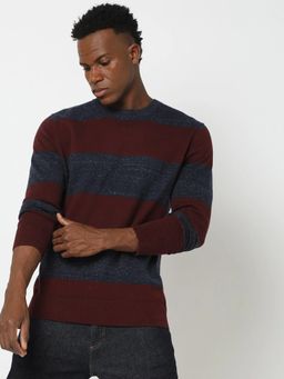 GAP - Maroon Stripes Regular Fit Sweater
