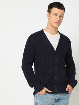 GAP - Navy Blue Textured Regular Fit Sweater